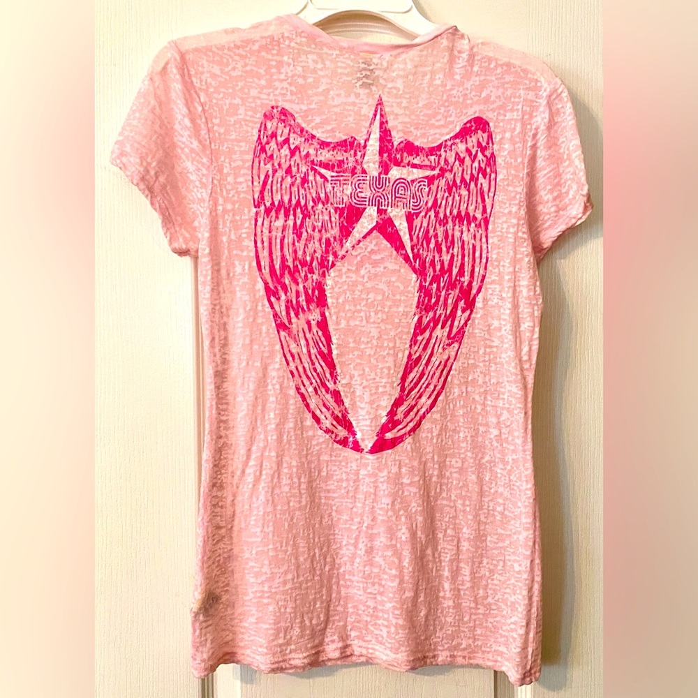Burnout pink angel wings back this sweet too from the lone star state Texas